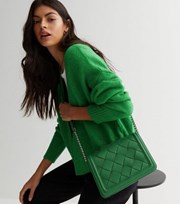 New Look Green Leather-Look Woven Cross Body Bag